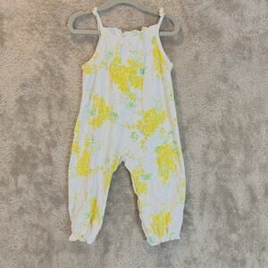 Laura Ashley Baby Romper 24 Months Smocked Jumpsuit Yellow Floral Girls